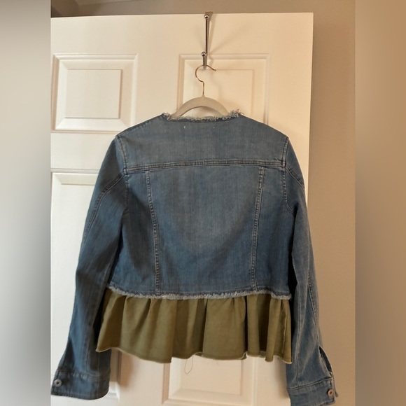 Anthropologie Pilcro & Letterpress Women's Ruffle Green Denim Jean Jacket Sz M - Picture 7 of 8